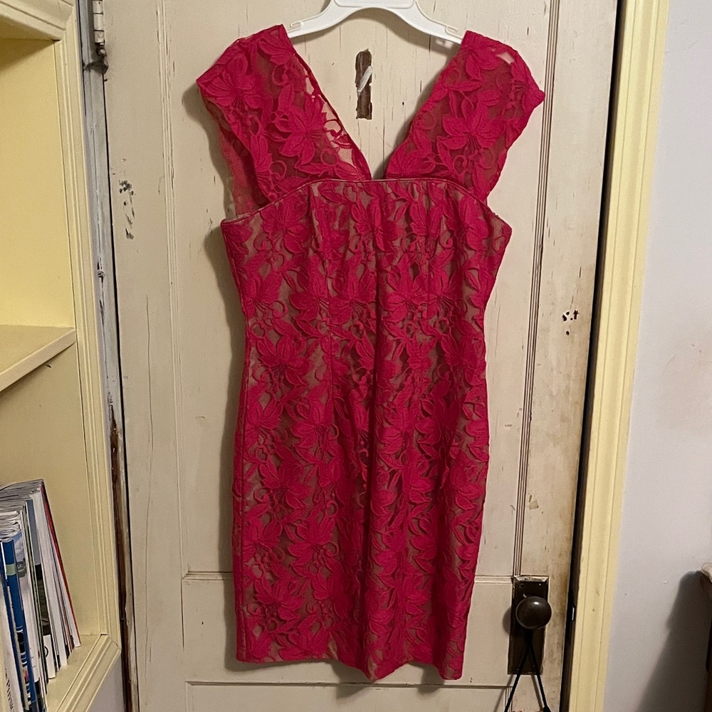 Donna Ricco Fuchsia Backless Lace Dress